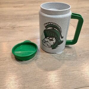 Whirley Michigan State Spartans Mug‎ w Lid Vintage Collectible Green White 22 oz